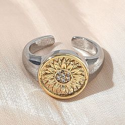 Платиновый & Золотой Латунные кольца из манжеты с прозрачным цирконием, цветок, стойки покрытие, долговечный, без кадмия и без свинца, платиной и золотом, 12.5 мм, внутренний диаметр: регулируемый