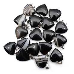 Полосатый Агат Подвеска из окрашенного натурального агата с черной полосой, сердцевидная, 20 мм