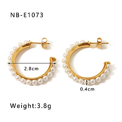 Золотой C-образные 304 серьги-гвоздики из нержавеющей стали с пластиковым имитацией жемчуга, золотые, 28 мм
