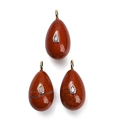 Red Jasper Natural Red Jasper Pendants, Teardrop Charms, with Brass Pave Cubic Zirconia Findings, Golden, 38~39.5x20~21x21.5~22.5mm, Hole: 4.5mm