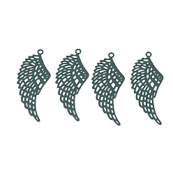 чирок 430 из нержавеющей стали филигранные подвески, окрашеные, гравированные металлические украшения, крыло, темно-серый, 35x15x0.5 мм, отверстие : 1.5 мм