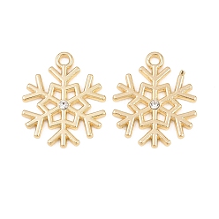 Золотой Рождественские подвески из сплава со стразами, прелести снежинки, стойки покрытие, золотые, 24x20x2.5 мм, отверстие : 2 мм