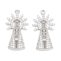 Real Platinum Plated Religion Brass Micro Pave Clear Cubic Zirconia Pendants, Nossa Senhora Aparecida Charms, Real Platinum Plated, 27.5x15x4mm, Hole: 1.6mm