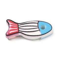 Sky Blue Handmade Porcelain Pendants, Fish with Stripe Charms, Sky Blue, 10x26x6mm, Hole: 2.5mm