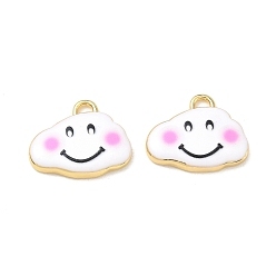 Black Printed Brass Pendants, Cloud with Smile Face Pattern Charms, Rack Plating, Long-Lasting Plated, Lead Free & Cadmium Free, Real 18K Gold Plated, Black, 18x22x3.5mm, Hole: 3x2mm