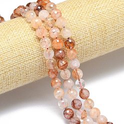 Красный Кварц Натуральный гематоидный кварц / нитки из железистого кварца, граненый (128 граней), круглые, 7.5~8.5 мм, отверстие : 0.8~1.2 мм, около 45~49 шт / нитка, 14.57~15.20'' (37~38.6 см)