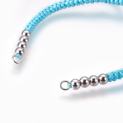 Sky Blue Nylon Cord Braided Bead Bracelets Making, with Brass Beads, Long-Lasting Plated, Real Platinum Plated, Sky Blue, 10-1/4 inch~11-5/8 inch(26~29.6cm)