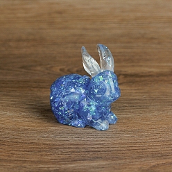 Aquamarine Resin Rabbit Display Decoration, with Natural Aquamarine Chips inside Statues for Home Office Decorations, 70x50x70mm