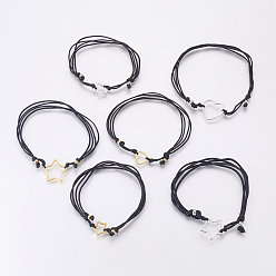 Black Adjustable Nylon Cord Multi-strand Bracelets, with 304 Stainless Steel Findings, Mixed Shapes, Black, 5-1/8 inch(13cm)~10-5/8 inch(27cm)