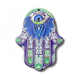 Evil Eye Непрозрачные акриловые подвески, хамса рука/рука мириам очарование, Сглаженный глаз, 51.5x38.5x2 мм, отверстие : 1.6 мм