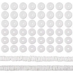 White Shell 2 Strands Natural White Shell Beads Strands, Disc/Flat Round, Heishi Beads, 5.5~7.5x1.4~4mm, Hole: 1~4mm, about 275~302pcs/strand, 22.83~23.81 inch(58~60.5cm)
