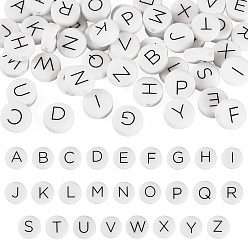 Белый 52 шт. 26 стили плоские круглые с черными силиконовыми бусинами в виде букв A~Z, белые, 11.5x4.5 мм, отверстие : 2 мм, 2 шт / стиль