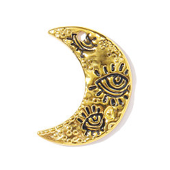 Луна 304 нержавеющей стальной эмали подвески, Очарование глаз, ионное покрытие (ip), чёрные, реальный 18 k позолоченный, луна, 27x21 мм