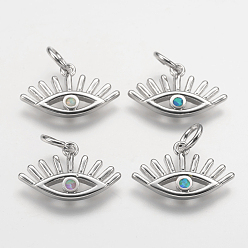 (52) Непрозрачная лаванда Латунные подвески, с синтетическим опалом, глаз, платина, разноцветные, 11x17.5x2 мм, отверстие : 4 мм