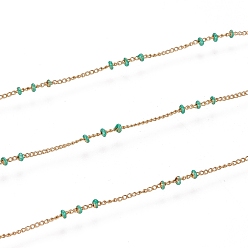 Бирюза Ионное покрытие (ip) 304 бордюрные цепи из нержавеющей стали, спутниковые сети, с эмалью и катушкой, пайки, долговечный, реальный 18 k позолоченный, бирюзовые, 1.5x1x0.1 мм, около 32.8 футов (10 м) / рулон