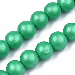Medium Sea Green Painted Natural Wood Beads Strands, Round, Medium Sea Green, 15~16x14~15mm, Hole: 3.5~4.5mm, about 25pcs/strand, 14.25 inch~14.33 inch(36.2cm~36.4cm)