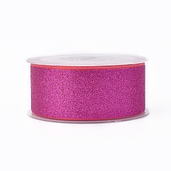 Hot Pink Sparkle Polyester Ribbons, Glitter Ribbon, Hot Pink, 1-1/2 inch(38mm), about 50yards/roll(45.72m/roll)