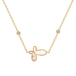 Real 18K Gold Plated Butterfly Stainless Steel Pendant Necklaces, with Shell, Real 18K Gold Plated, 15.75 inch(40cm)
