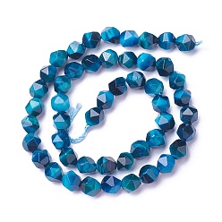 Prussian Blue Natural Tiger Eye Beads Strands, Dyed, Faceted Round, Prussian Blue, 5.5~6x5~6mm, Hole: 0.8mm, about 64~66pcs/strand, 15.3 inch(39cm)
