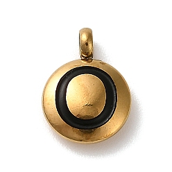 Letter O 304 подвески из нержавеющей стали с черной эмалью, золотые, плоский круглый с подвеской в виде буквы, Письмо O, 11x8x2.5 мм, отверстие : 1.8 мм