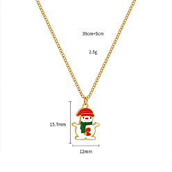 Снеговик Рождество 304 подвески из нержавеющей стали с эмалью, золотые, зелёные, снеговик, 15.35 дюйм (39 см), Кулон : 15.7x12 мм