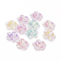 Mixed Color Rainbow Iridescent Plating Transparent Acrylic Bead Caps, UV Plated, 5-Petal Flower, Mixed Color, 14x14.5x3mm, Hole: 1.7mm