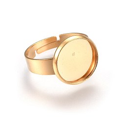 Золотой Ионное покрытие (ip) регулируемое 201 компоненты пальцевых колец из нержавеющей стали, латунная фурнитура платформы для кольца, плоско-круглые, золотые, Размер 7, 17~17.5 мм, лоток : 12 мм