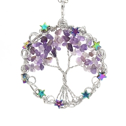 Аметист Природный аметист большие кулоны, Медная проволока платинового тона, обернутая подвесками «Жизнь дерева», 65x55 мм