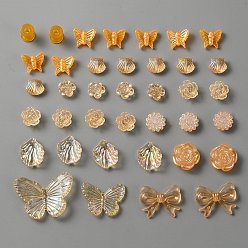 Orange Transparent Resin Cabochons, Butterfly & Shell & Bowknot, Mixed Shapes, Orange, 11~30x12.5~40x4~9.5mm, Hole: 1~3mm, 20g/bag