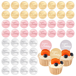 Color mezclado 48 piezas de adornos acrílicos para tartas, decoraciones de pasteles, plano redondo con palabra feliz cumpleaños, color mezclado, 50x1.5 mm, 16 piezas / color, 3 colores