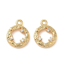 Настоящее золото 18K Латунные микропаве прозрачные кубические циркониевые подвески, венок, без никеля , реальный 18 k позолоченный, 14x11x2.5 мм, отверстие : 1.4 мм