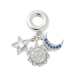 Платина Латунные микро проложить кубического циркония подвески, без кадмия и без свинца, звезды, солнце, луна, европейские подвески с подвесками, Подвески с большими отверстиями, без кадмия и без свинца, платина, 29 мм, отверстие : 5 мм