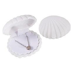 Blanco Cajas de almacenamiento de joyas de terciopelo en forma de concha, Estuche de regalo de joyería para pendientes, colgantes, anillos., blanco, 6x5.5x3 cm