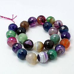 Colorful Natural Agate Beads Strands, Dyed, Faceted, Round, Colorful, 10mm, Hole: 1mm, about 39pcs/strand, 15.7 inch