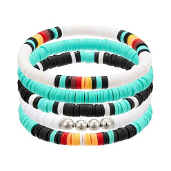 Голубой 5шт. полимерная глина heishi и ccb пластиковые бусины эластичные браслеты для женщин, голубой, внутренний диаметр: 2-1/8 дюйм (5.5 см)