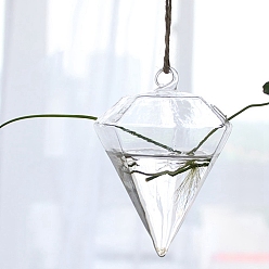 Алмаз Подвесные стеклянные горшки для растений, Прозрачная гидропонная стеклянная ваза для украшения дома в саду, алмаз, 190x40 мм