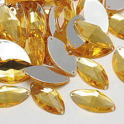 Фора Шить на горный хрусталь, Тайвань акриловые горный хрусталь, два отверстия, аксессуары для одежды, граненые, лошадиный глаз , оранжевые, 30x15x7 мм, отверстие: 1 мм