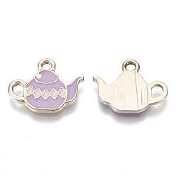 Средний Фиолетовый Подвески из эмали и сплава, золотой свет, чайник, средне фиолетовый, 14x17x2 мм, отверстие : 2 мм