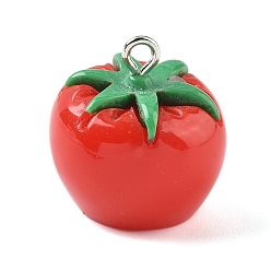 Помидор Непрозрачные подвески смолы, имитировать овощ, с платиновыми тоновыми железными петлями, помидор, 21x20 мм, отверстие : 2x3 мм