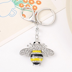 Platinum Alloy with Rhinestone Keychain for Women, Yellow Bee, Platinum, 10.3cm