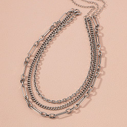 Платина Сплавная цепь 3 многослойные ожерелья, платина, 14.96 дюйм (38 см) ~ 17.72 дюйм (45 см), 3 шт / комплект