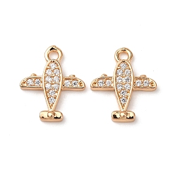 Настоящее золото 18K Латунные микропаве прозрачные кубические циркониевые подвески, прелести самолета, реальный 18 k позолоченный, 14x11.5x2 мм, отверстие : 1.5 мм