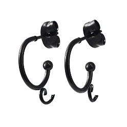 Черный Цвет Металла 304 Выводы серьги из нержавеющей стали шпилька, серьги-кольца, с петлей, металлический черный , 15.5x12.5x2.4 мм, штифты : 0.7 мм