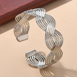 Платина Электрофорез железные браслеты-манжеты для женщин, волна, платина, 7/8 дюйм (2.3 см)