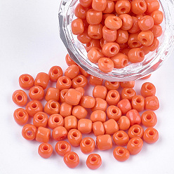 Dark Orange Glass Seed Beads, Opaque Colours, Round, Dark Orange, 5~6x3~5mm, Hole: 1.2~2mm, about 2500pcs/bag