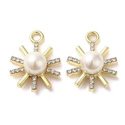 Golden Alloy with Rhinestone Pendants, with ABS Imitation Pearl, Sun Charms, Golden, 22.5x17x9mm, Hole: 2.2mm