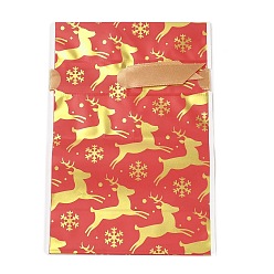 Светло-Вишневый Рождественские пластиковые упаковочные пакеты с оленями, сумки на шнурке, прямоугольные, светло-вишневый, 17.5x12x0.01 см