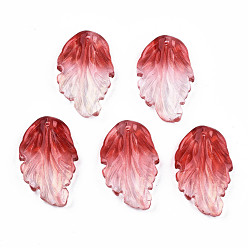 Темно-Красный Двухцветные прозрачные стеклянные подвески, с блеском порошок, лист, темно-красный, 28x17x4 мм, отверстие : 1.2 мм