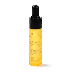 Gold Rubber Dropper Bottles, Refillable Glass Bottle, for Essential Oils Aromatherapy, with Fortune Cat Pattern & Chinese Character, Gold, 2x9.45cm, Hole: 9.5mm, Capacity: 10ml(0.34fl. oz)