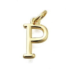 Letter P Латунные подвески, с целью перехода в кольце, долговечный, без свинца и без кадмия, стойки покрытие, реальный 18 k позолоченный, Письмо P, 12x7.5x2 мм, отверстие : 3 мм